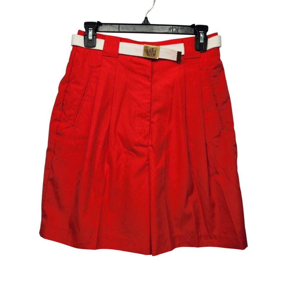 NWT LA MODE VTG. Tomato Red Pleated Belted Walking Bermuda Shorts‎ Women's 10
